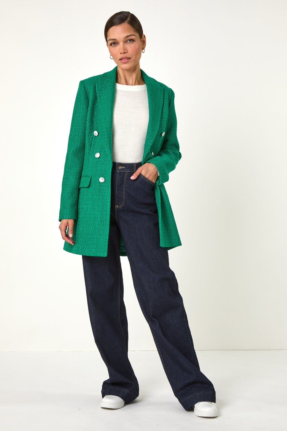 Roman Green Tailored Longline Boucle Jacket