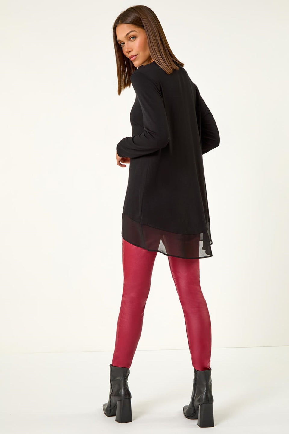 Roman Black V-Neck Chiffon Hem Top
