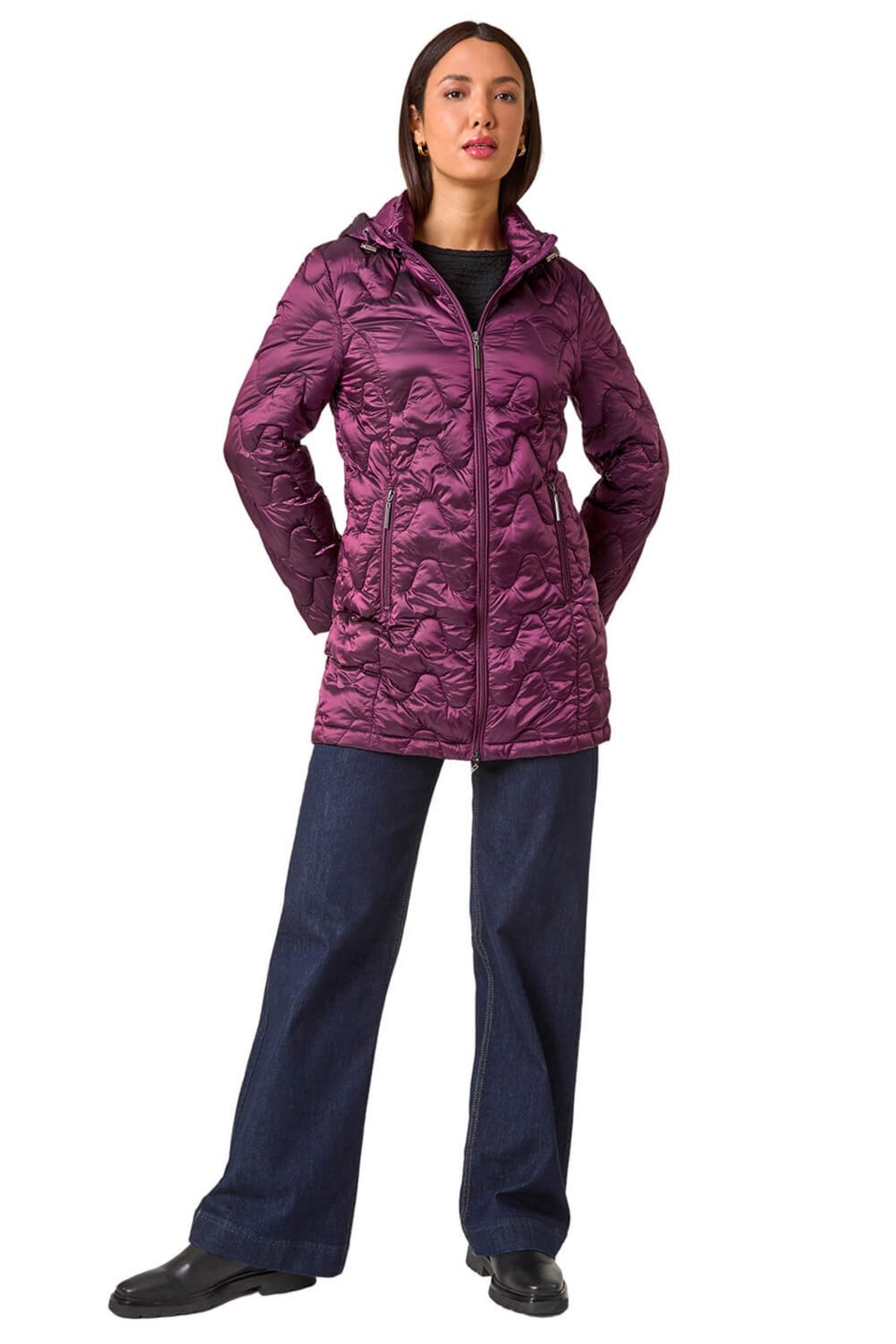 Roman Magenta Wave Quilted Puffer Hooded Coat