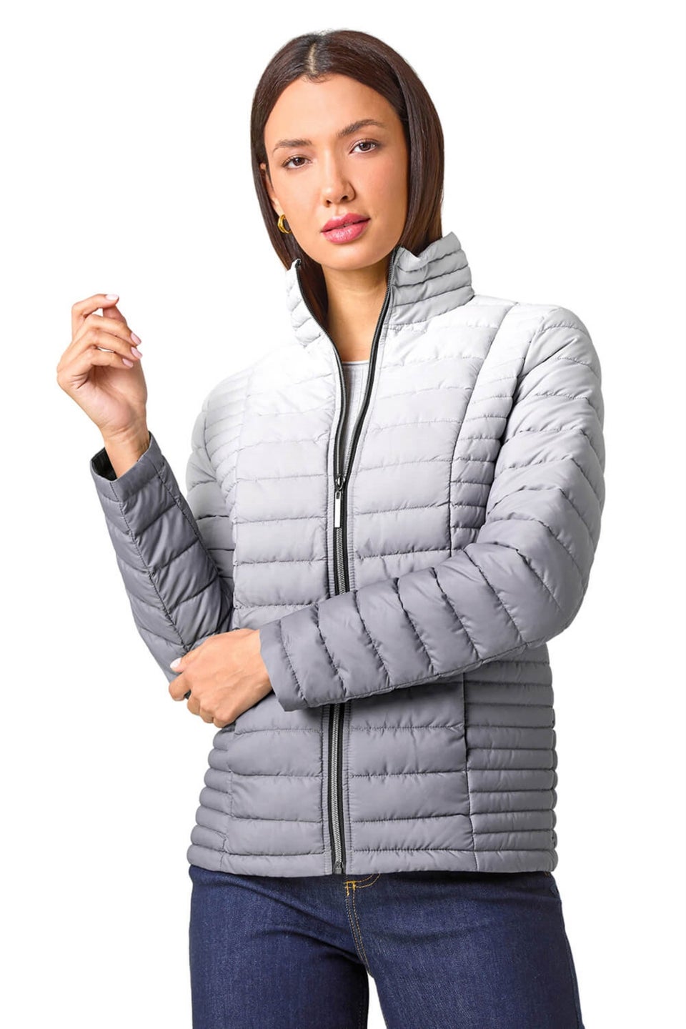 Roman Light Grey Ombre Funnel Neck Padded Coat Matalan