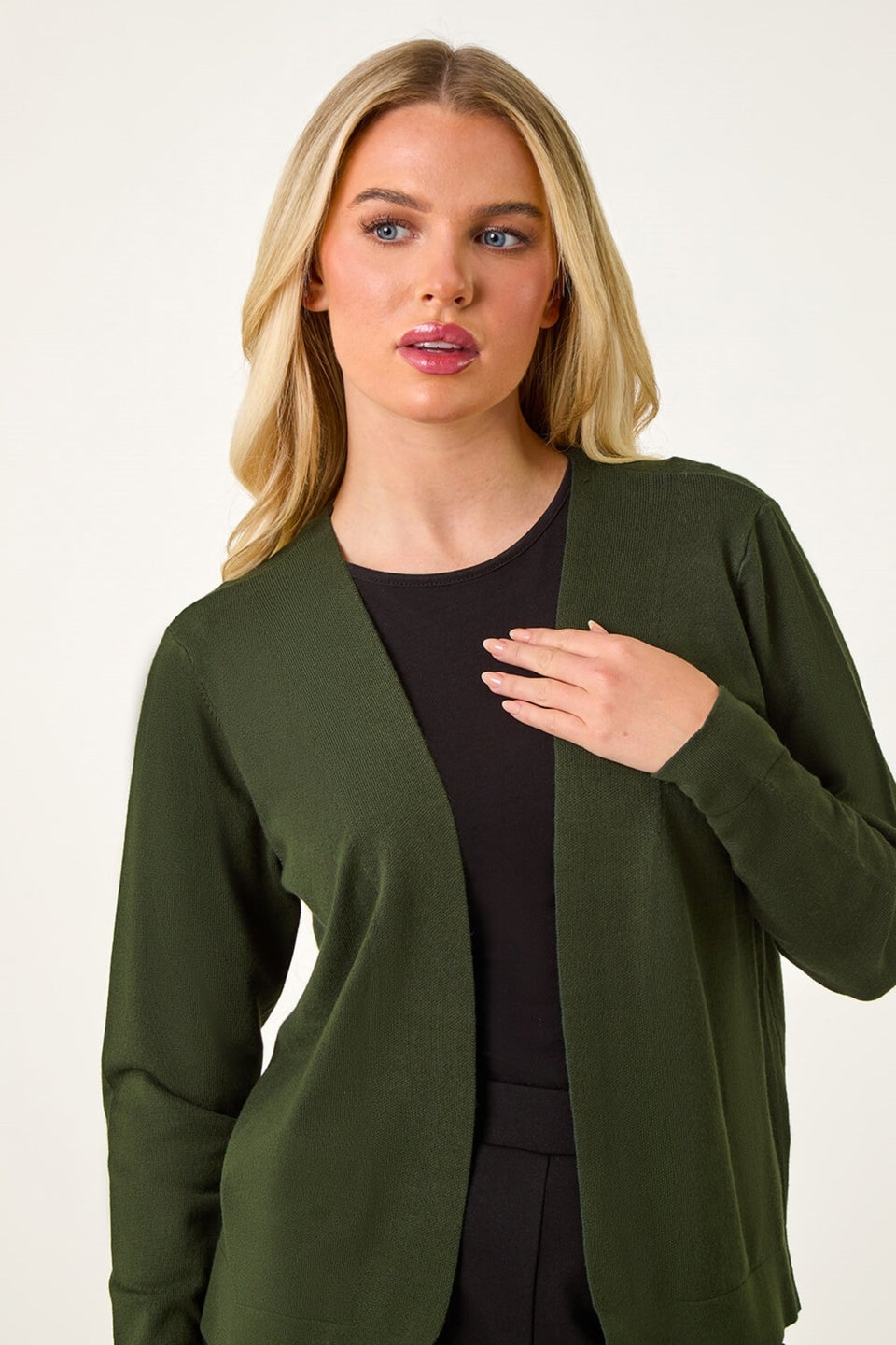 Roman Khaki Petite Plain Stretch Cardigan Matalan