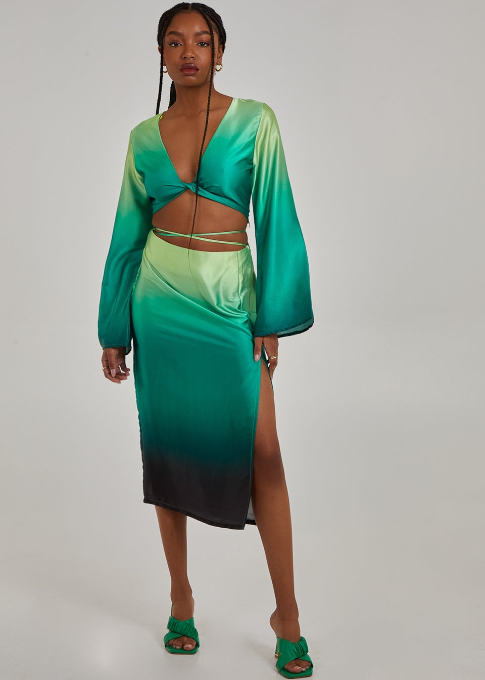 Pink green midi skirt outlet