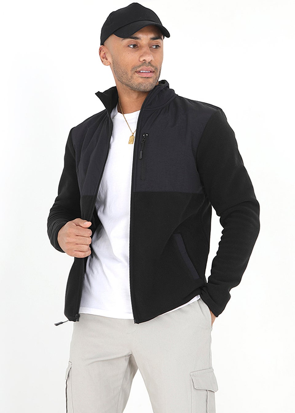 Brave Soul Black Funnel Neck Fleece Mix Jacket