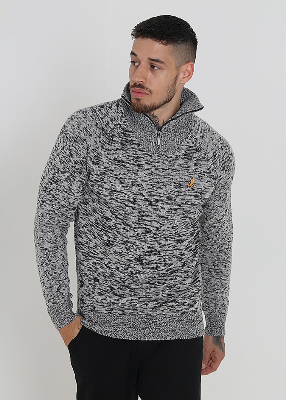 Brave Soul Black Funnel Neck With Quarter Zip Jumper