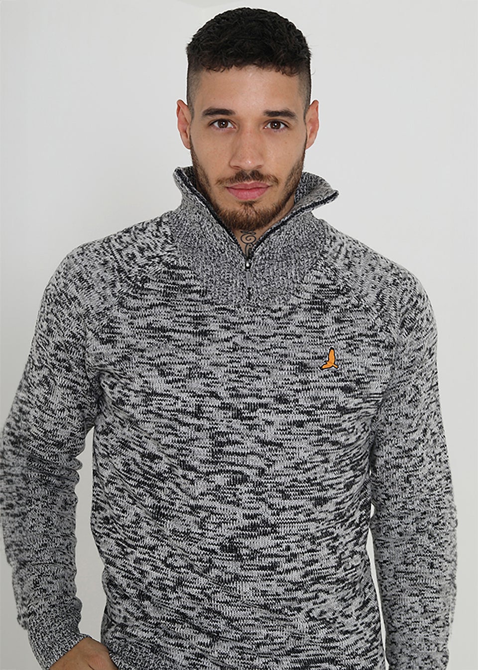 Brave Soul Black Funnel Neck With Quarter Zip Jumper