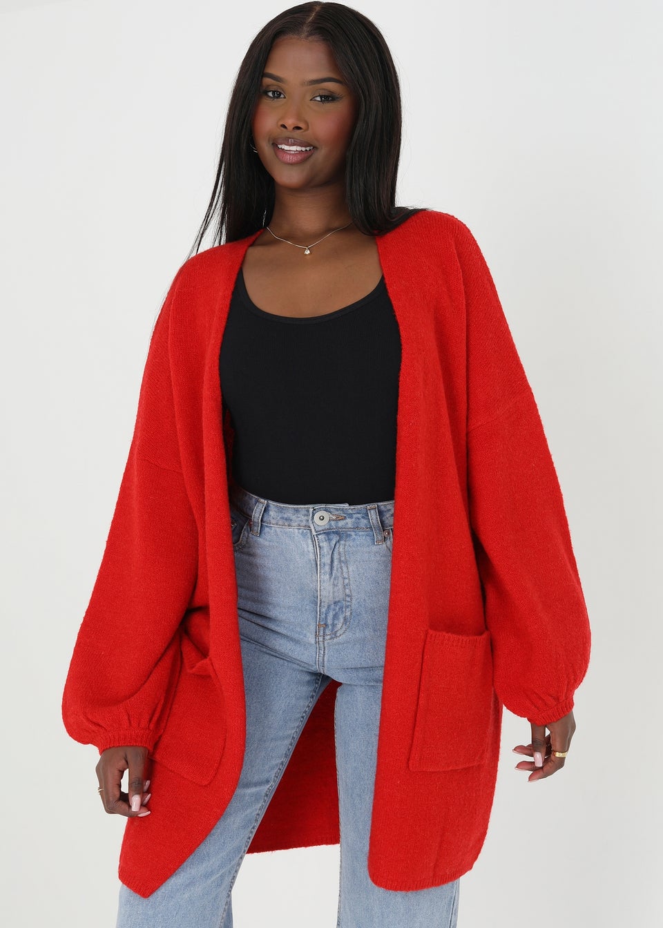 Brave Soul Red Oversized Cardigan With Balloon Sleeves Matalan