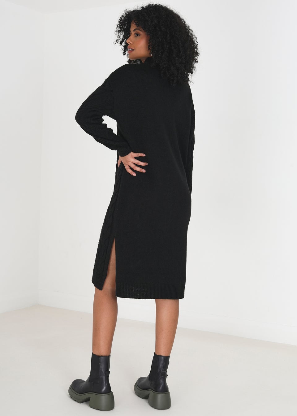 Brave Soul Black Longline Cable Knit Jumper Dress Matalan