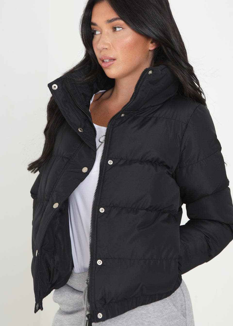 Brave Soul Black Funnel Neck Padded Puffer Jacket