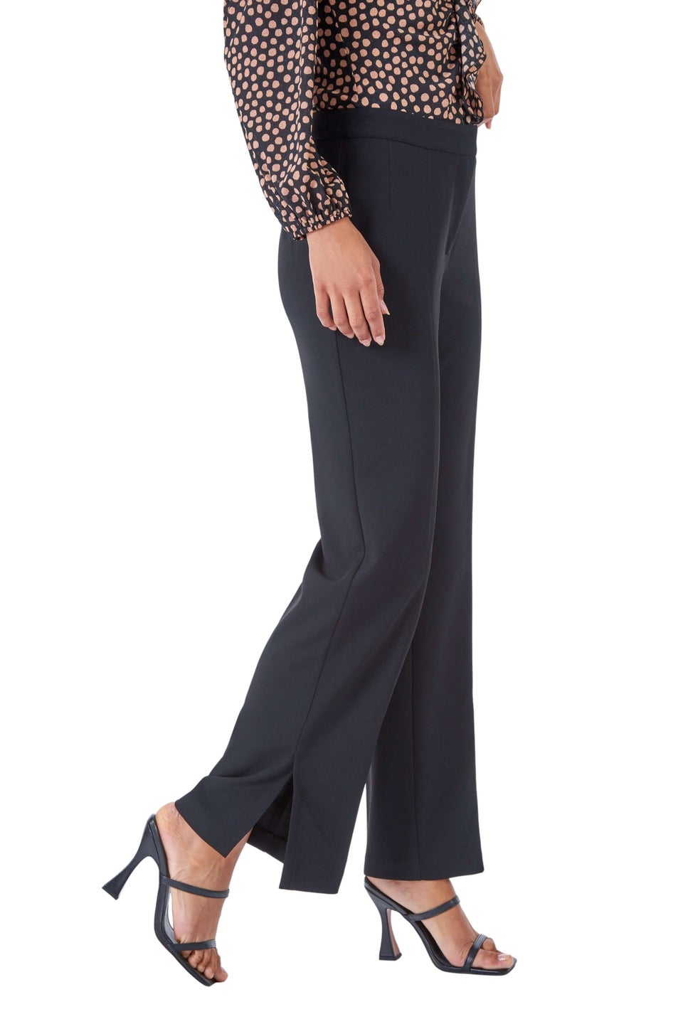 Roman Black Elastic Waist Side Split Straight Trousers