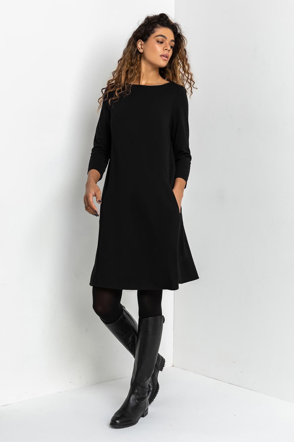Roman Black A Line Pocket Detail Swing Dress Matalan