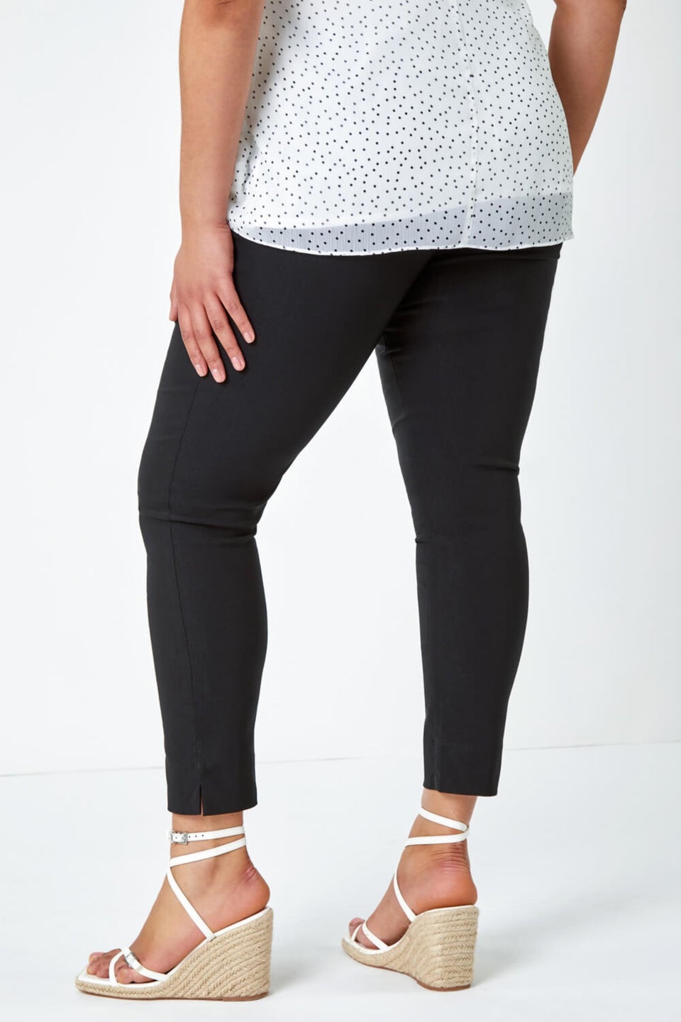Roman Black Curve Elastic Waist Full Length Trousers