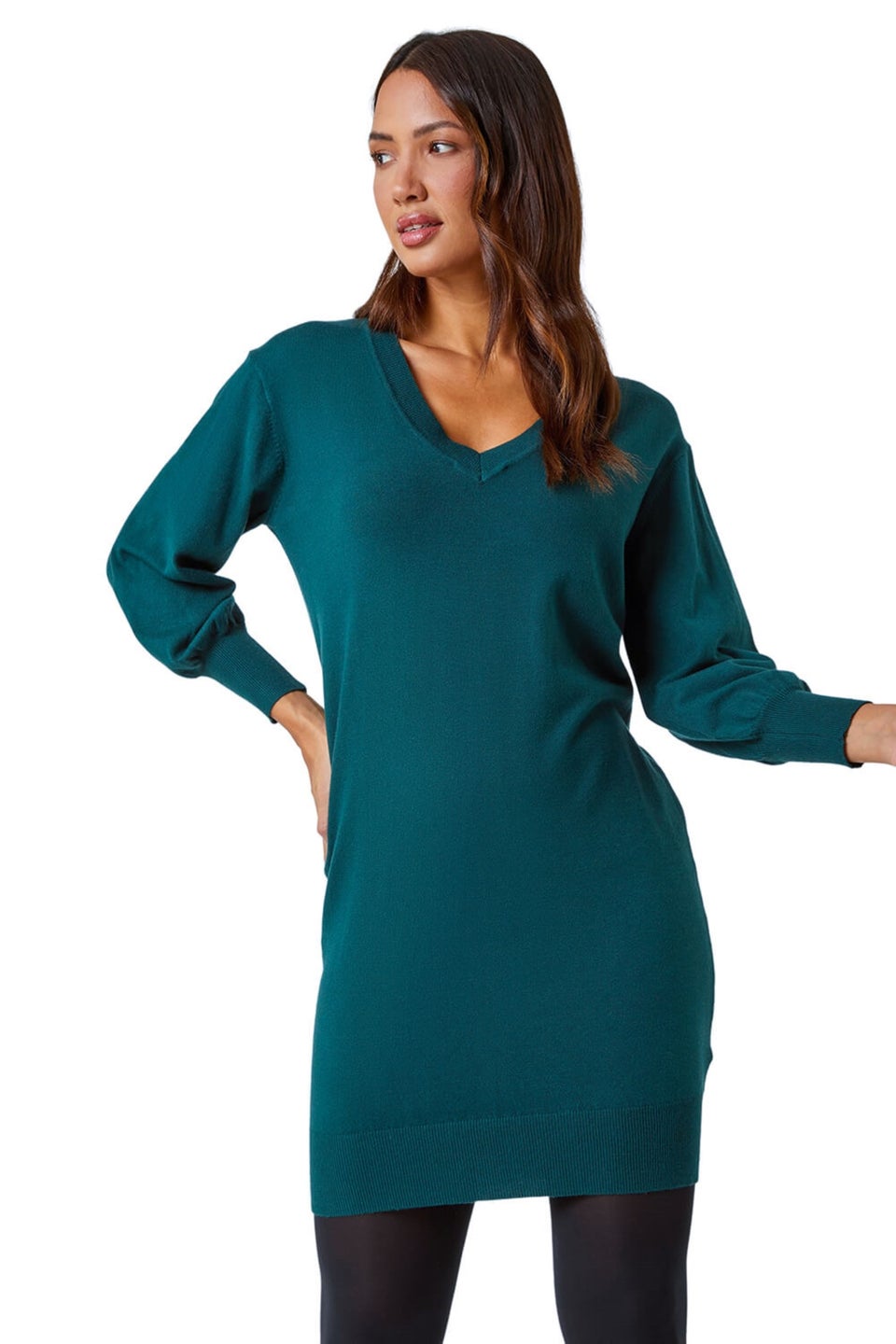 Roman Dark Green Knitted Jumper Dress - Matalan