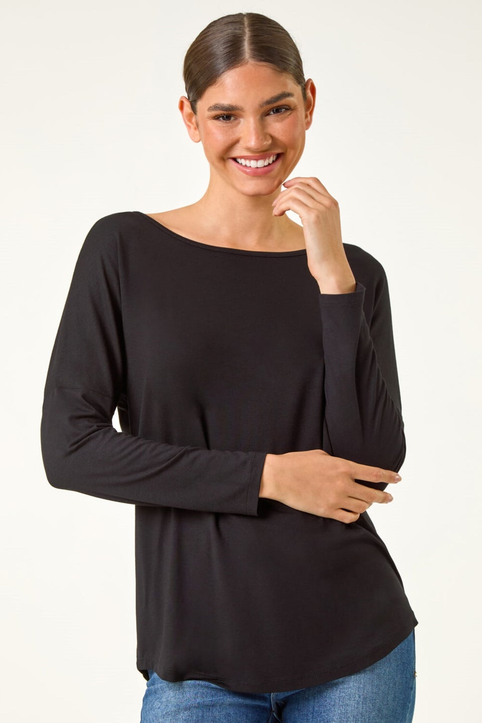 Roman Black Long Sleeve Stretch Top