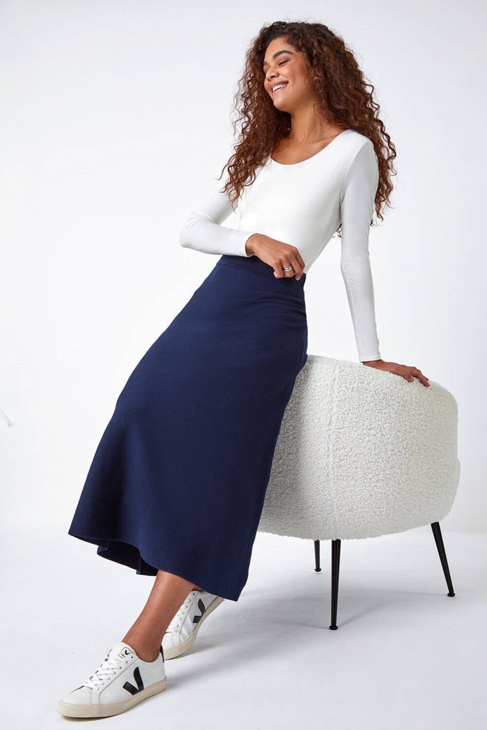 Blue a line midi skirt online