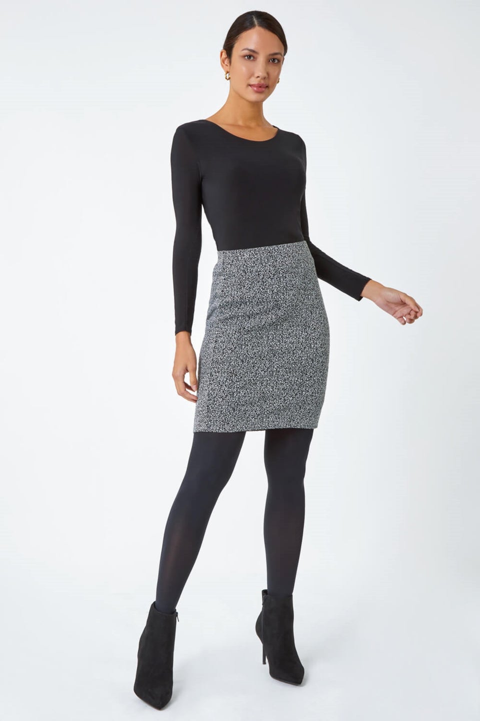 Roman Grey Smart Textured Elastic Waist Stretch Skirt