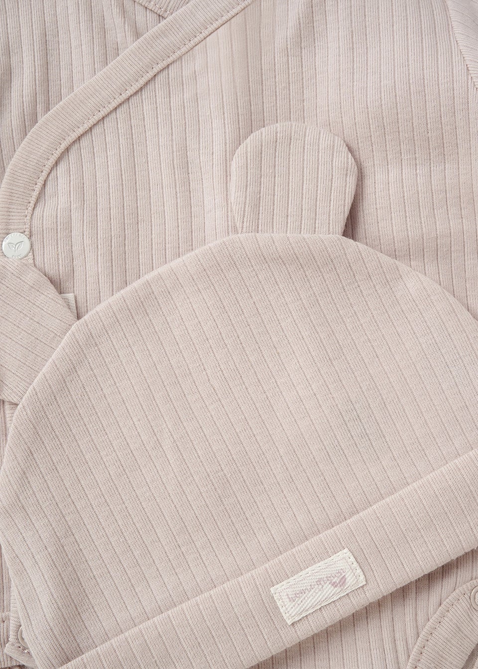Homegrown Beige  3-Piece Ribbed Bodysuit Joggers and Bear Hat Set