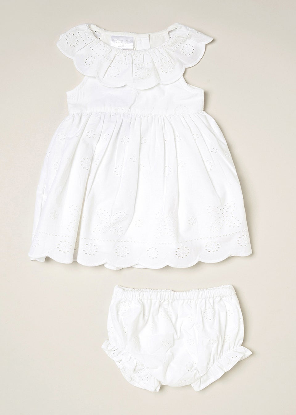 Rock a Bye Baby White Broderie Anglaise Dress Pant and Headband Outfit Set Matalan