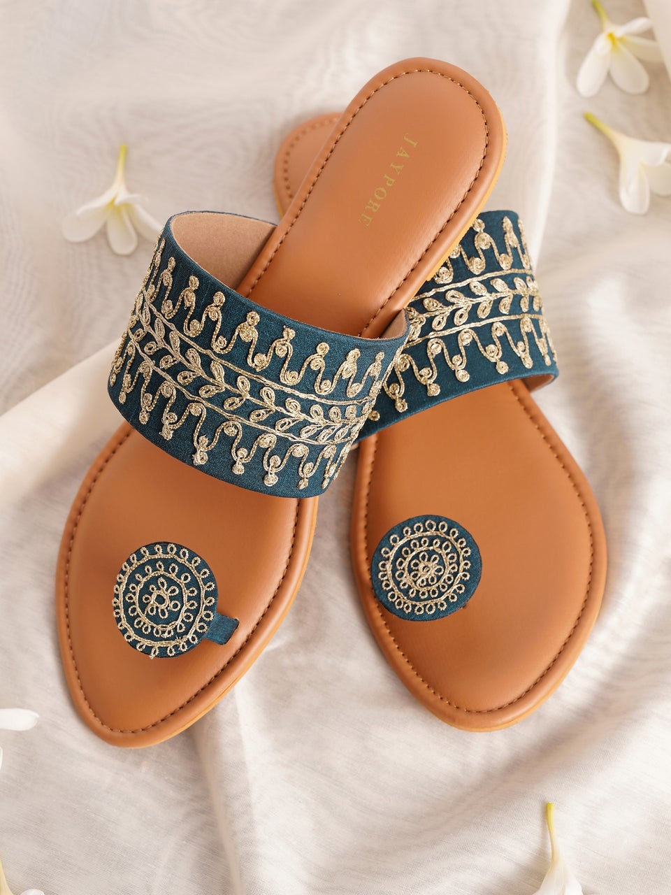 Women INDIGO BLUE Leather Embellished Flats