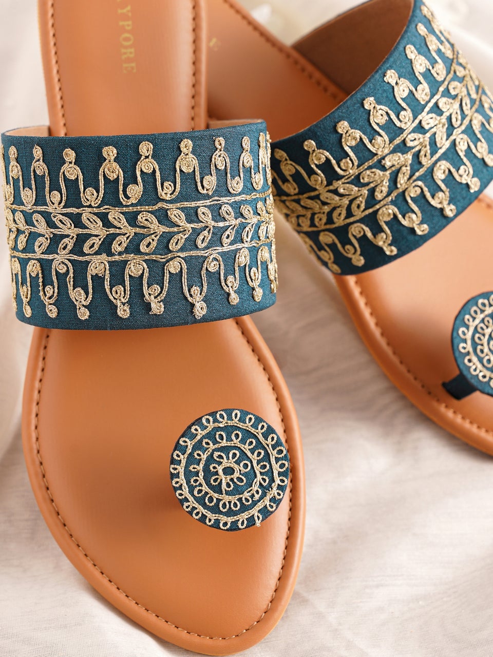 Women INDIGO BLUE Leather Embellished Flats