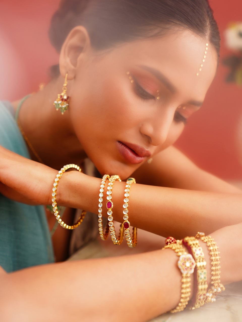 Women Gold Non Adjustable Brass Bangles