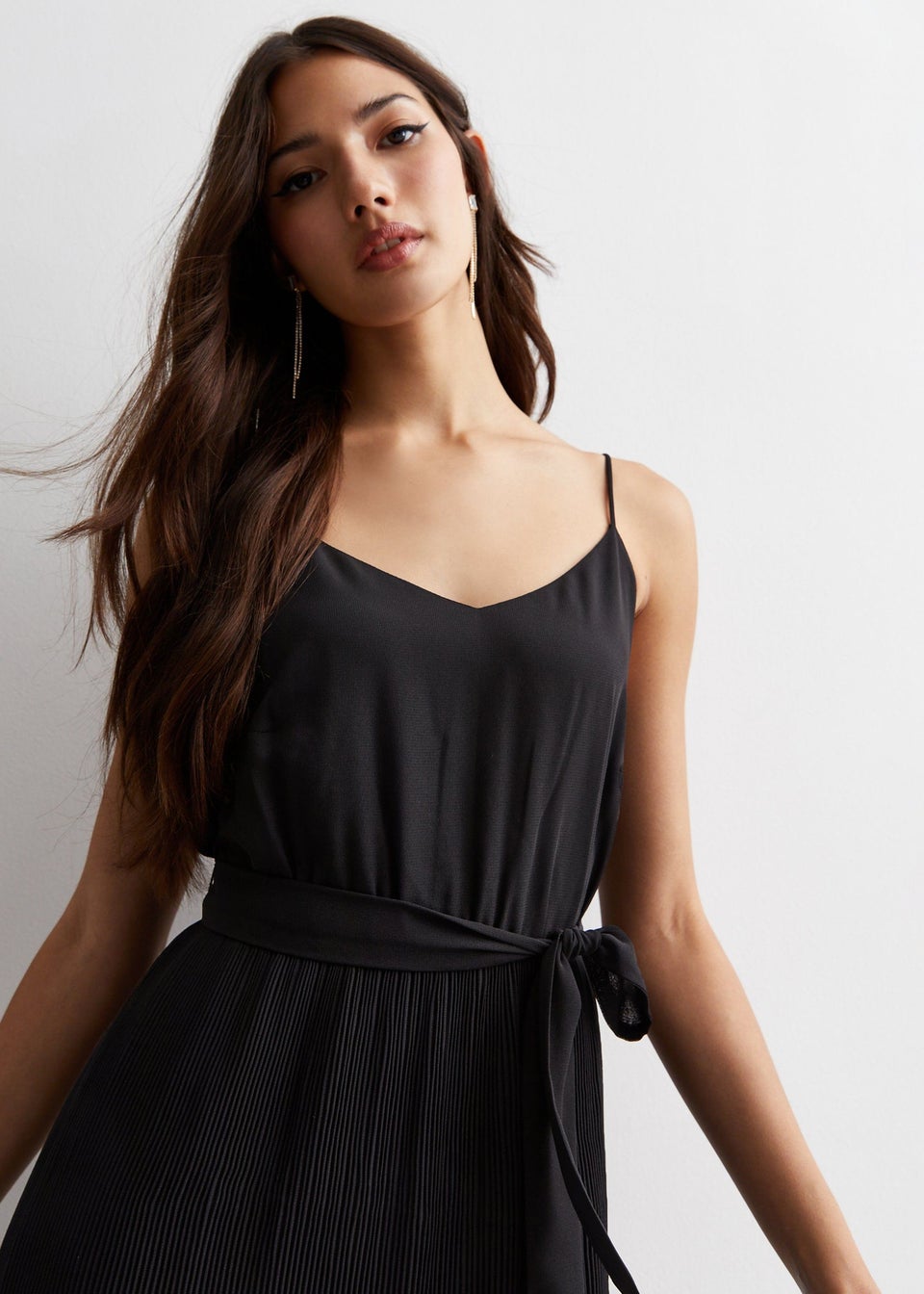 Gini London Black Cami Top Pleated Midi Dress