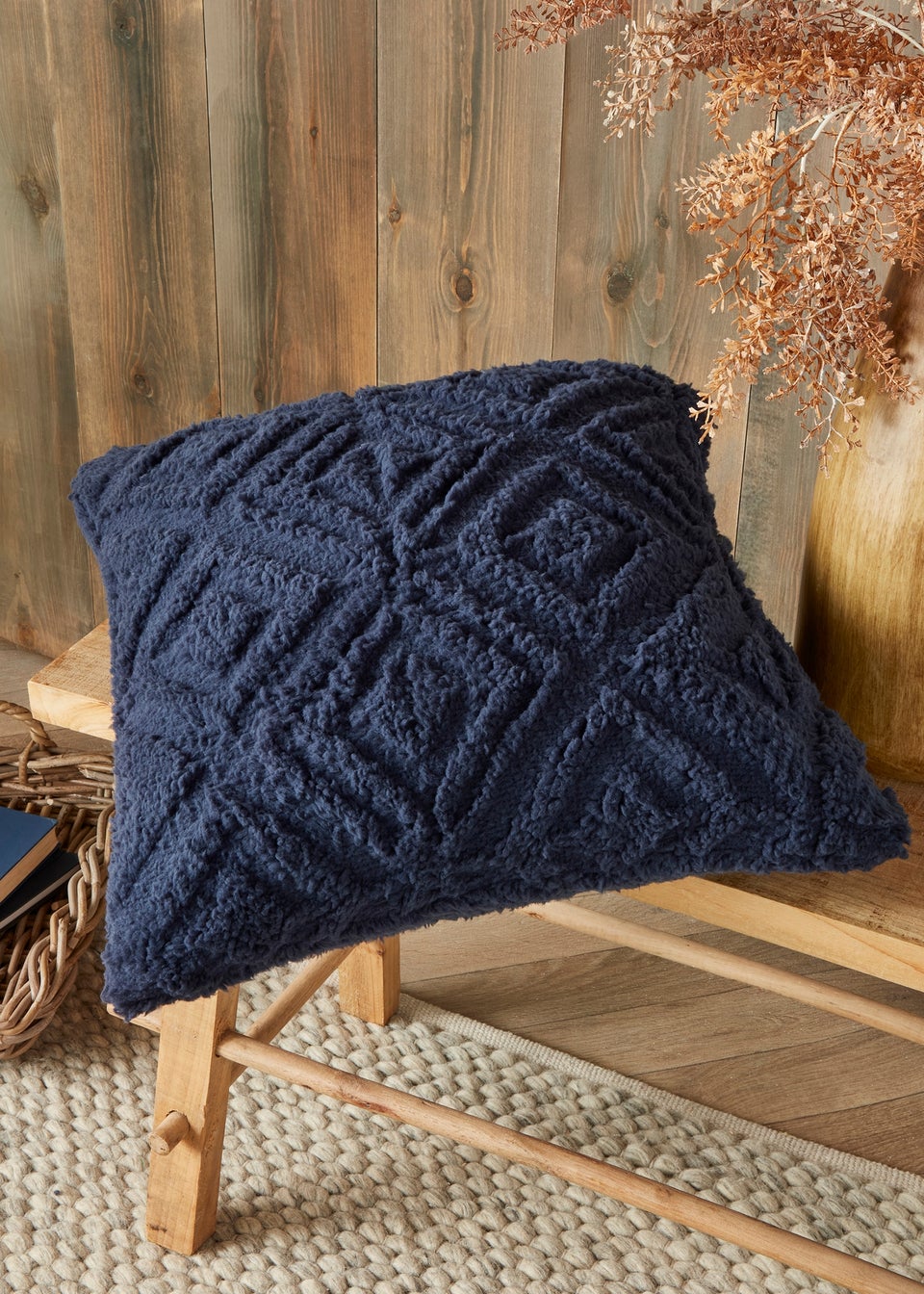 Fusion Snug Romo Navy Pinsonic Fleece Filled Cushion 43cm x 43cm Matalan