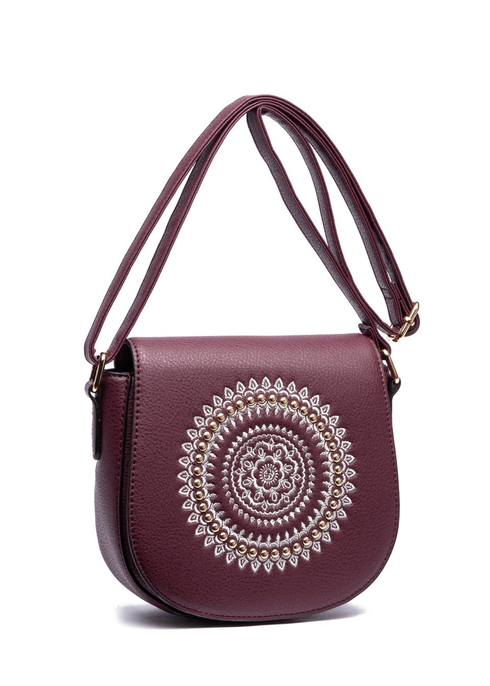 Raffaella Wine Embroidery Saddle Bag