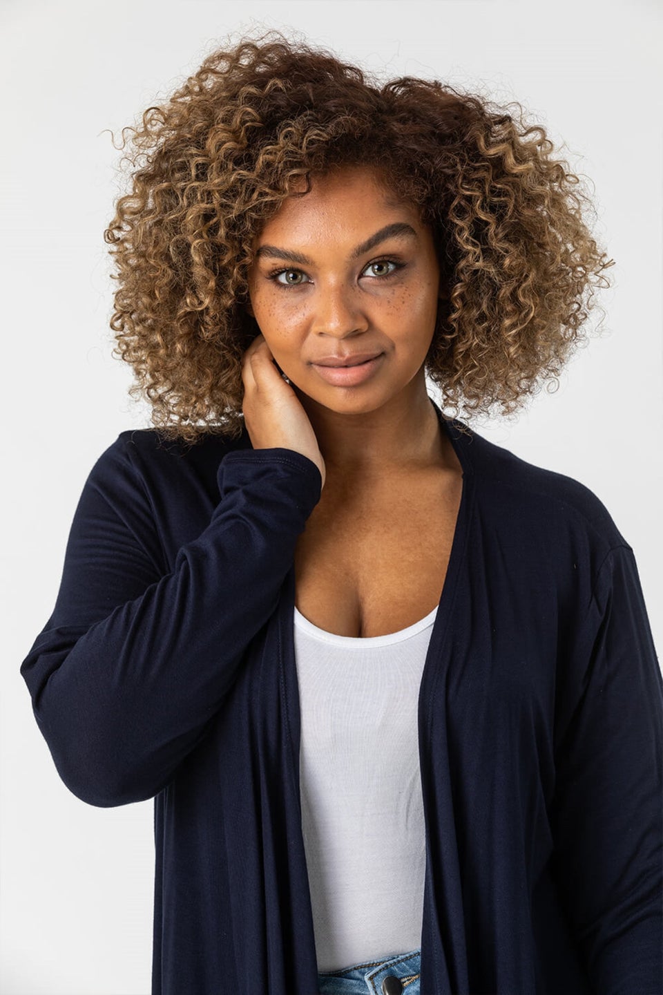 Roman Navy Curve Waterfall Front Jersey Cardigan Matalan