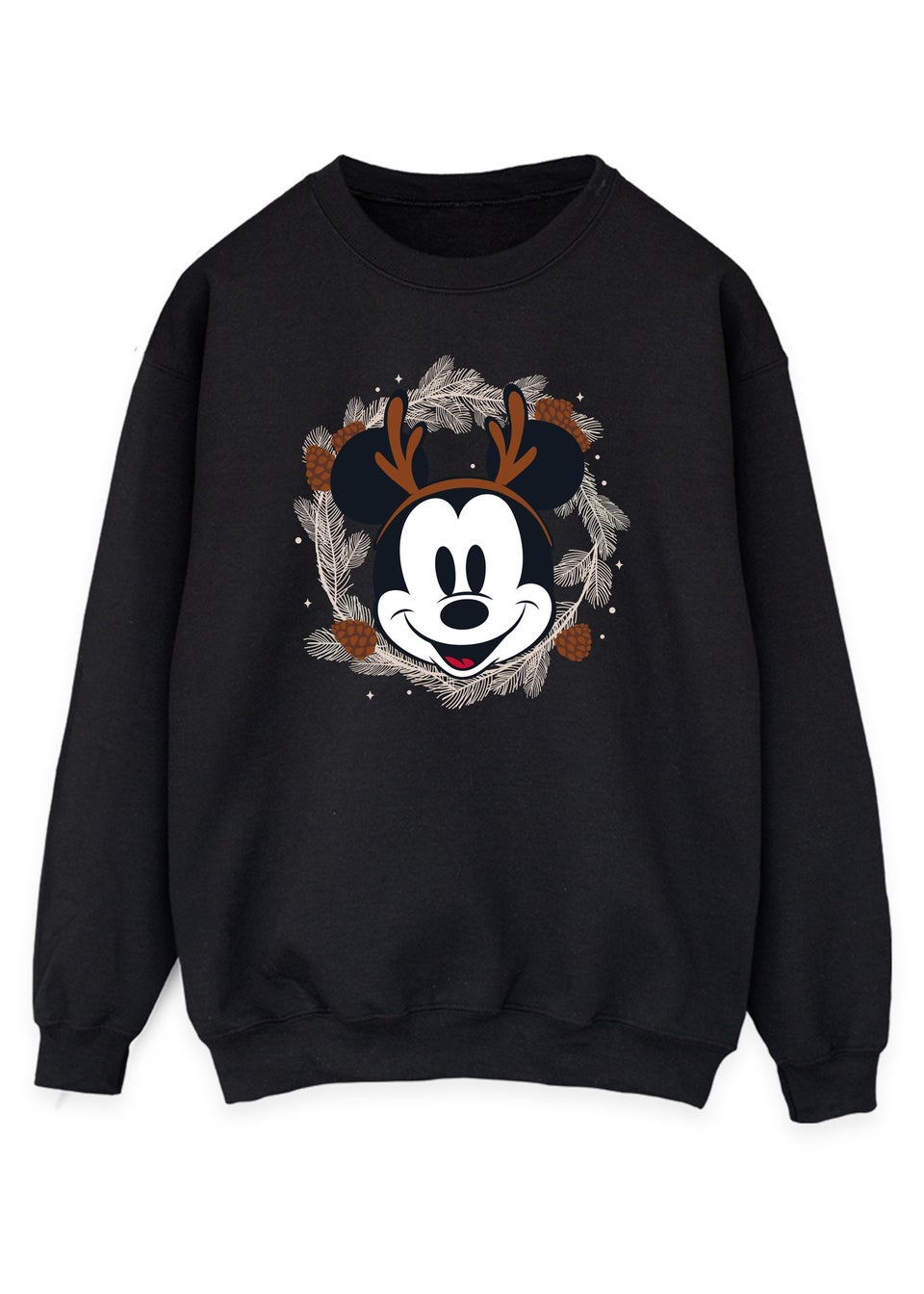 Disney Mickey Mouse Reindeer Wreath Men Black Sweatshirt Matalan