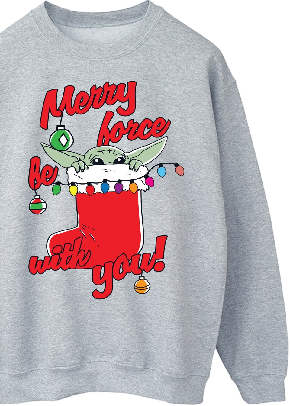 Star Wars Mandalorian Grogu Merry Force Be With You Men Heather Grey Graphic Sweatshirt