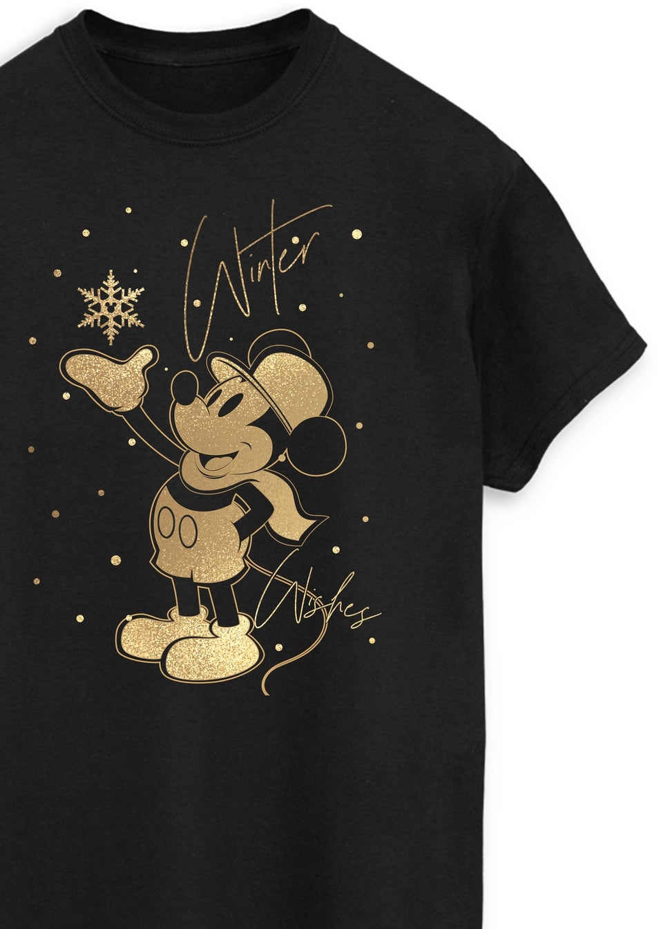 Disney Mickey Mouse Glitter Effect Golden Winter Wishes Men Black T-Shirt