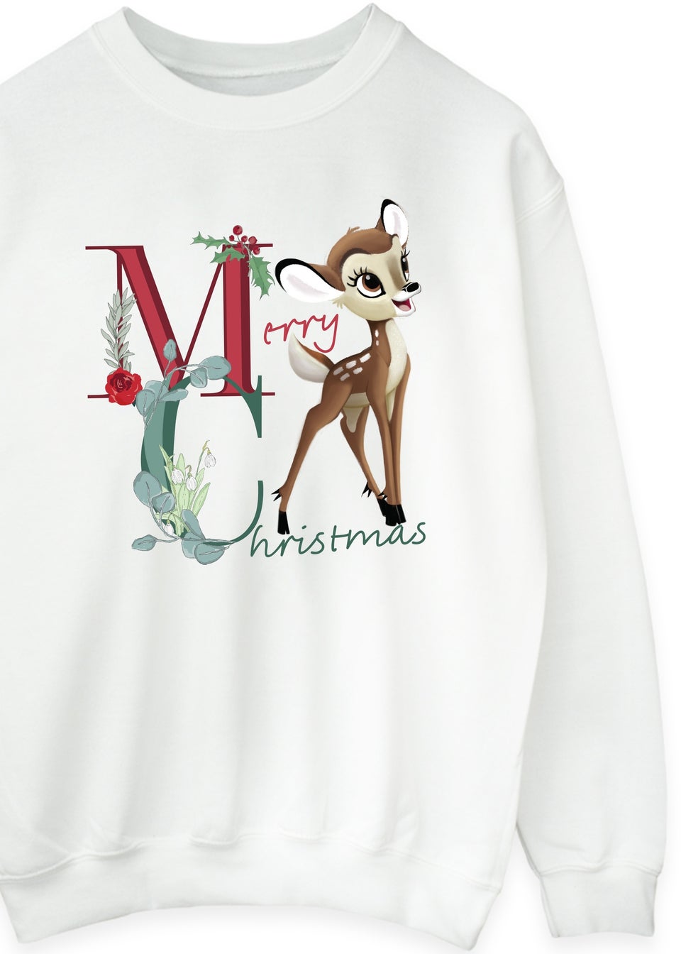 Disney Bambi Merry Christmas Women White Sweatshirt