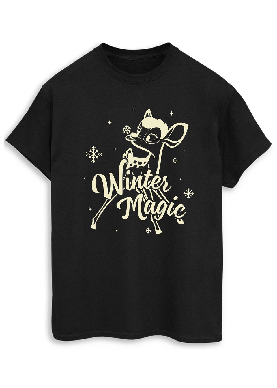 Disney Bambi Winter Magic Women Black Boyfriend Fit TShirt Matalan