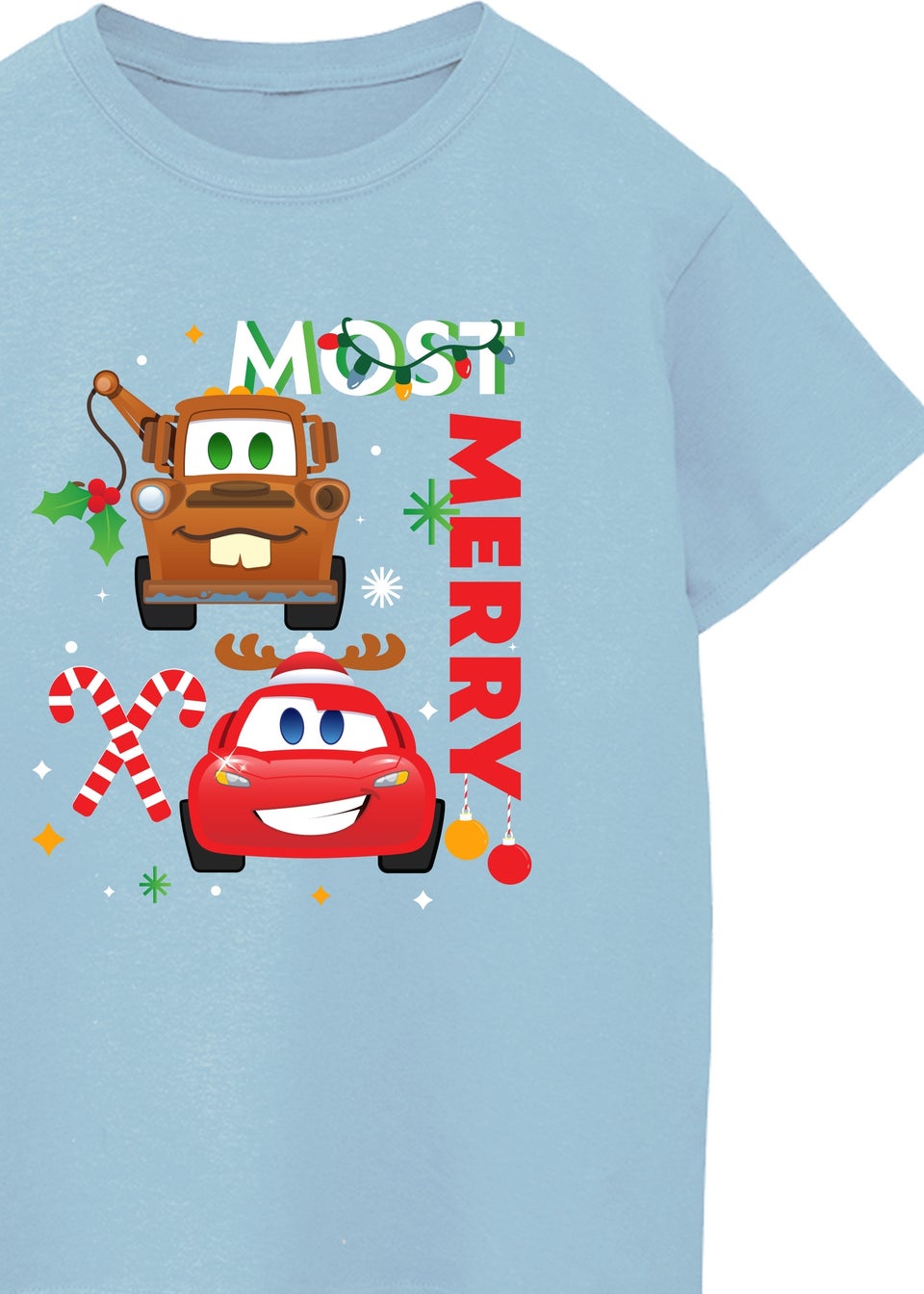 Disney Cars Christmas Most Merry Boys Baby Blue Graphic T-Shirt (3-13 Years)