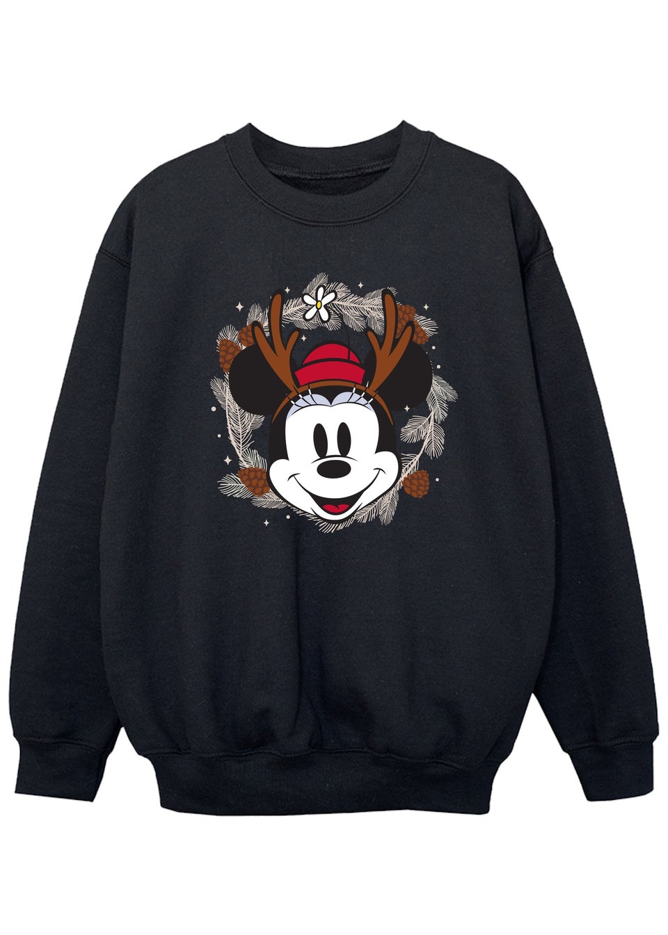 Disney Minnie Mouse Reindeer Wreath Girls Black Graphic Sweatshirt (3-13 Years)