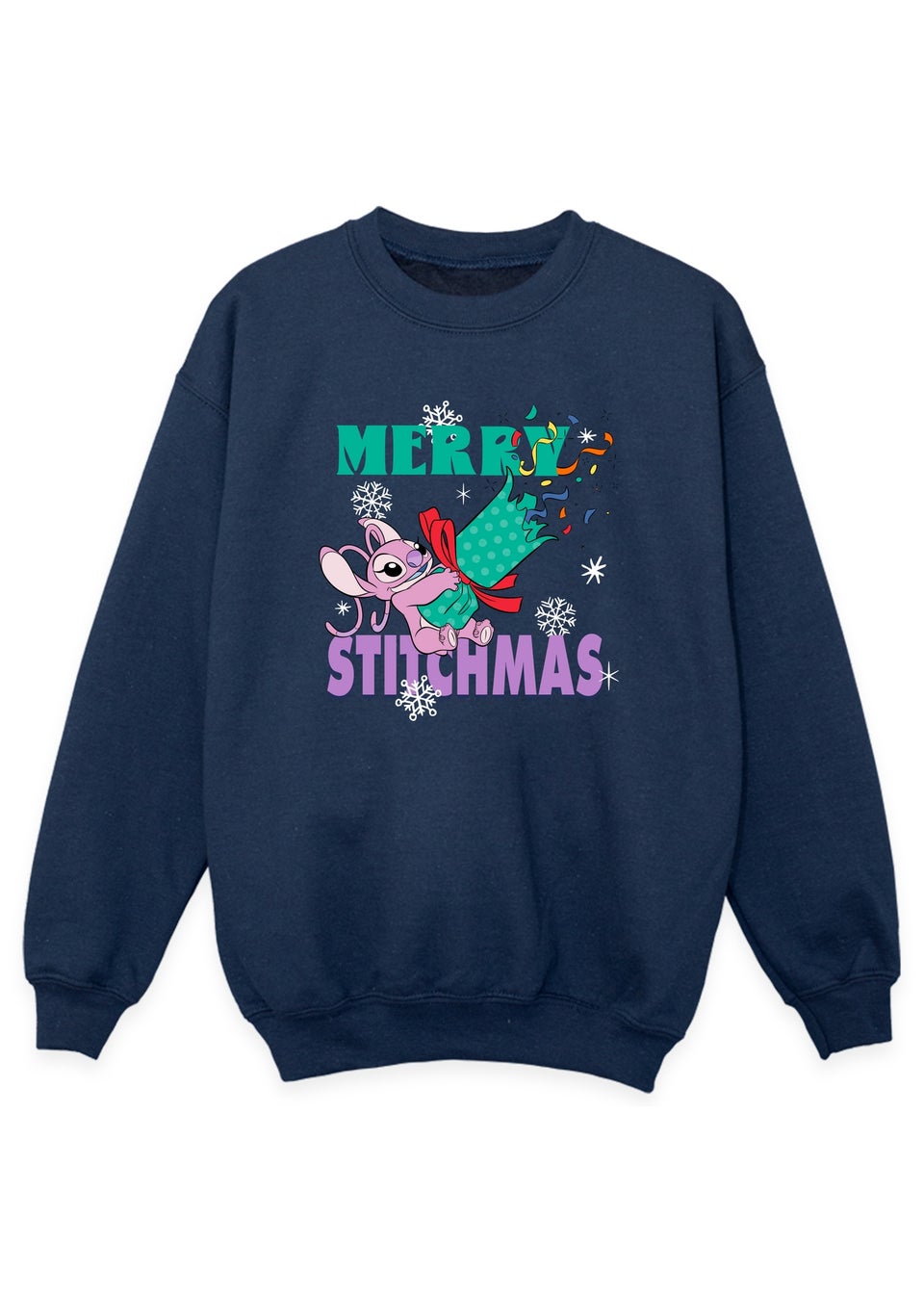Disney Lilo & Stitch Merry Stitchmas Cracker Angel Girls Navy Graphic Sweatshirt (3-13 Years)