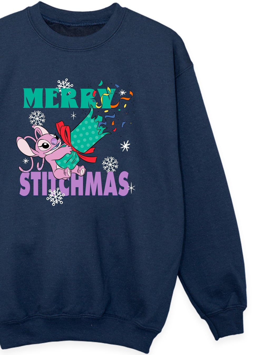 Disney Lilo & Stitch Merry Stitchmas Cracker Angel Girls Navy Graphic Sweatshirt (3-13 Years)