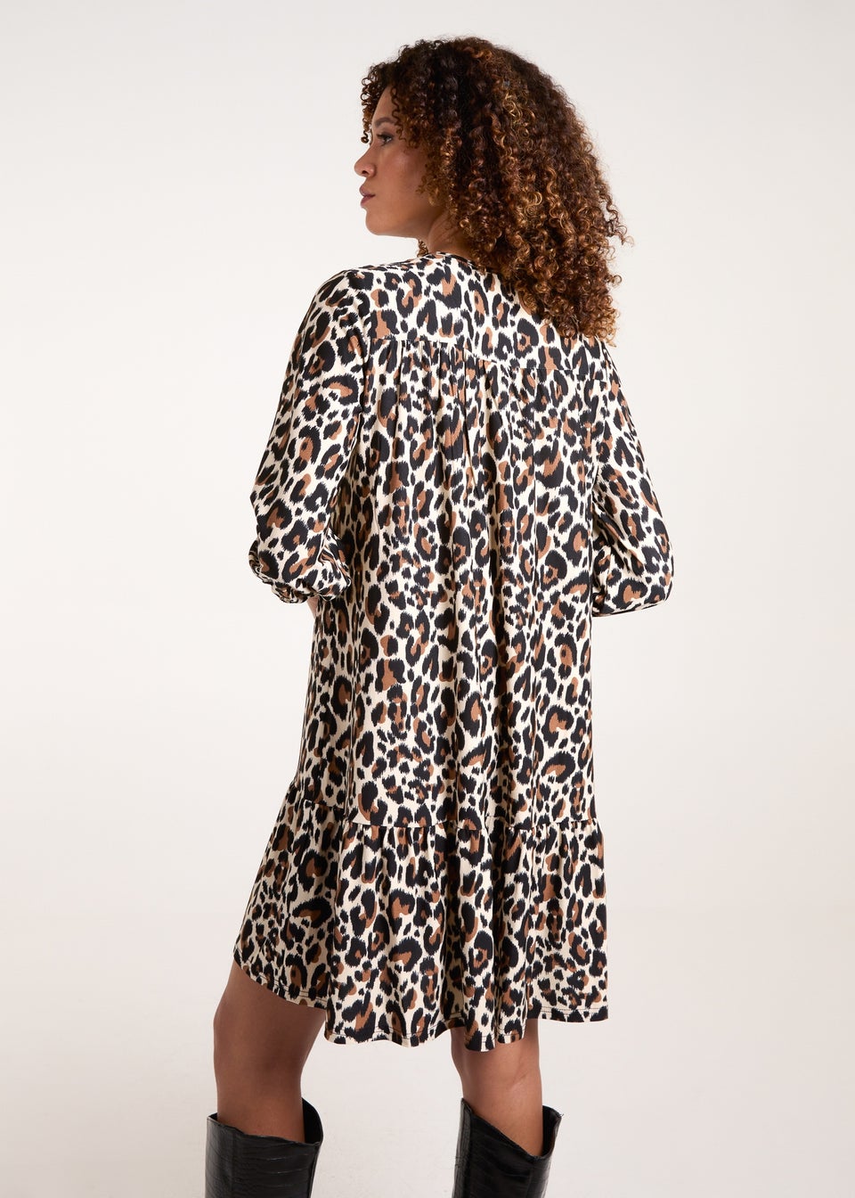 Blue Vanilla Multi Leopard Print Tie Smock Mini Dress Matalan