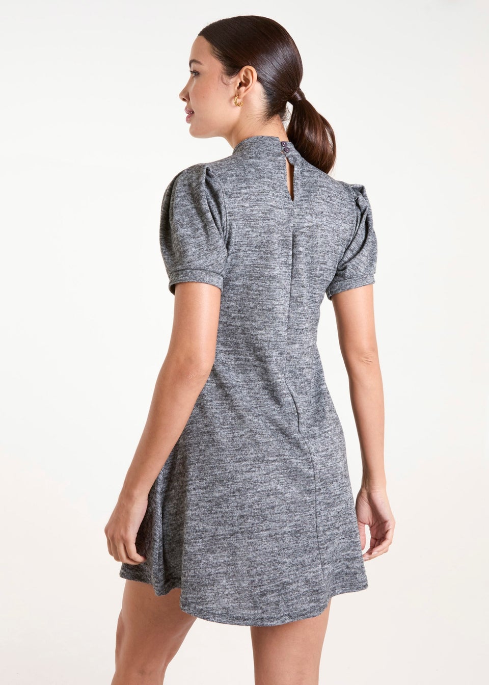 Blue Vanilla Grey Puff Sleeve Smock Dress