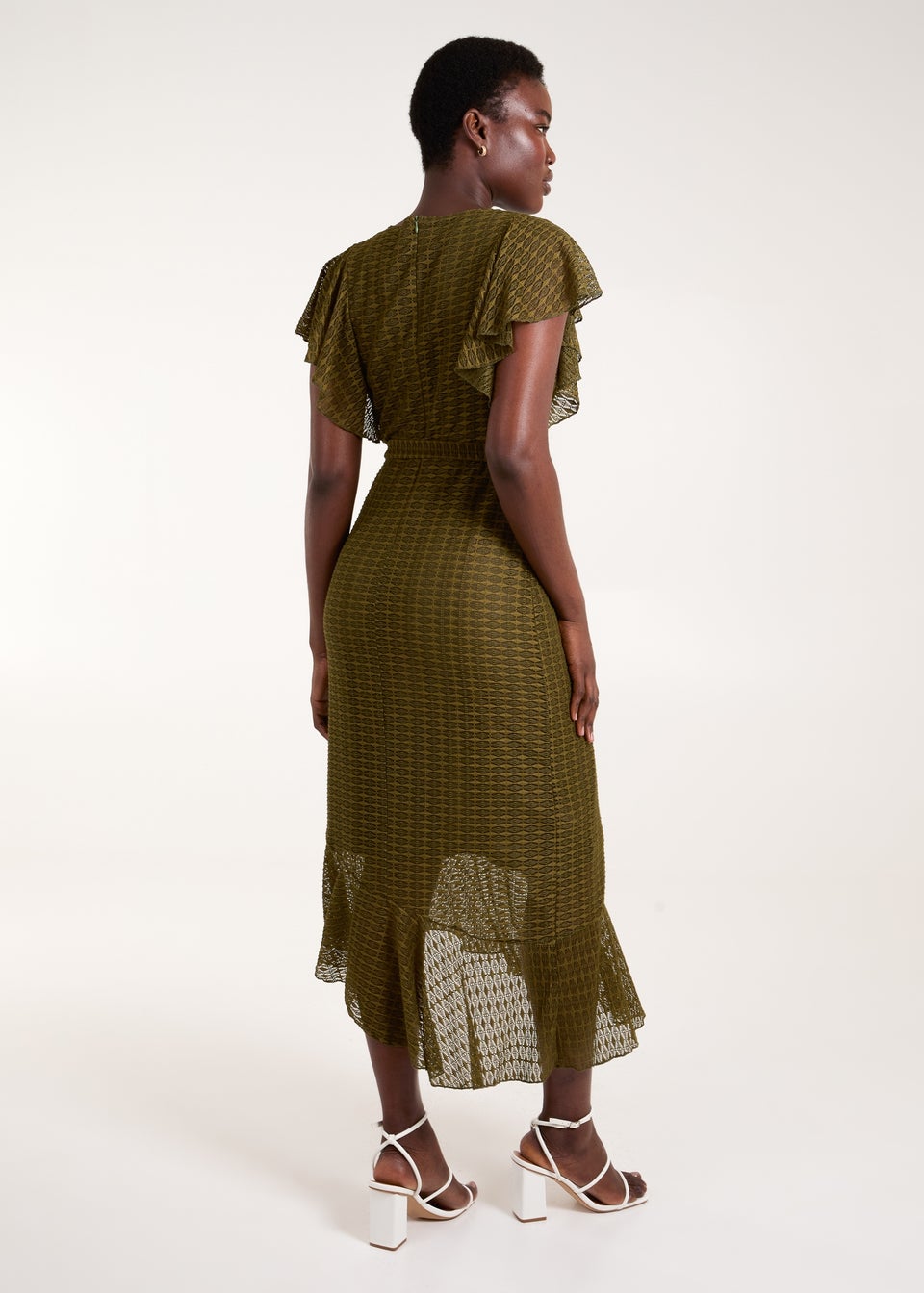 Blue Vanilla Khaki Lace Wrap Midi Dress Matalan
