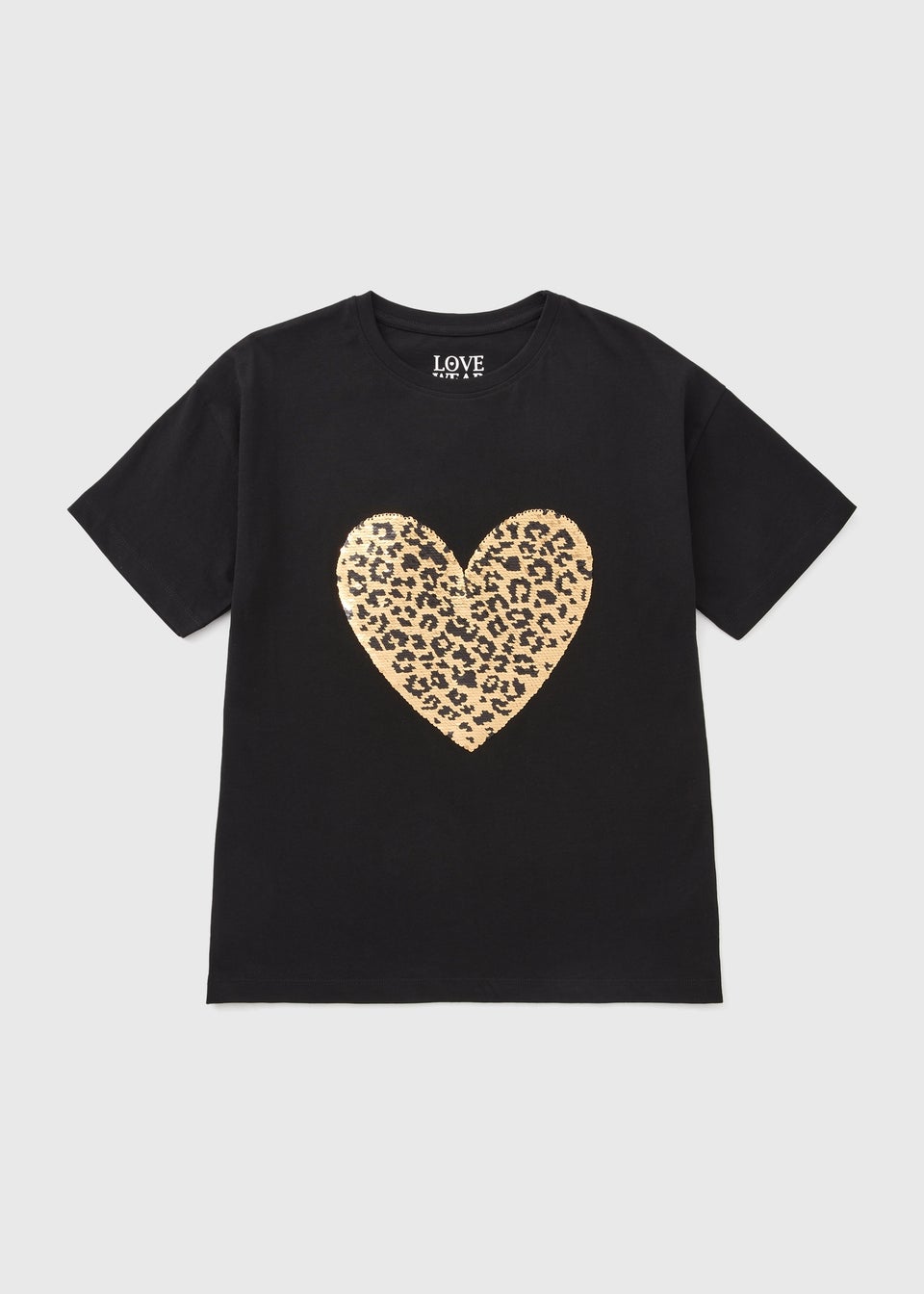 Girls Black Sequin Leopard Heart T Shirt 7 15yrs Matalan