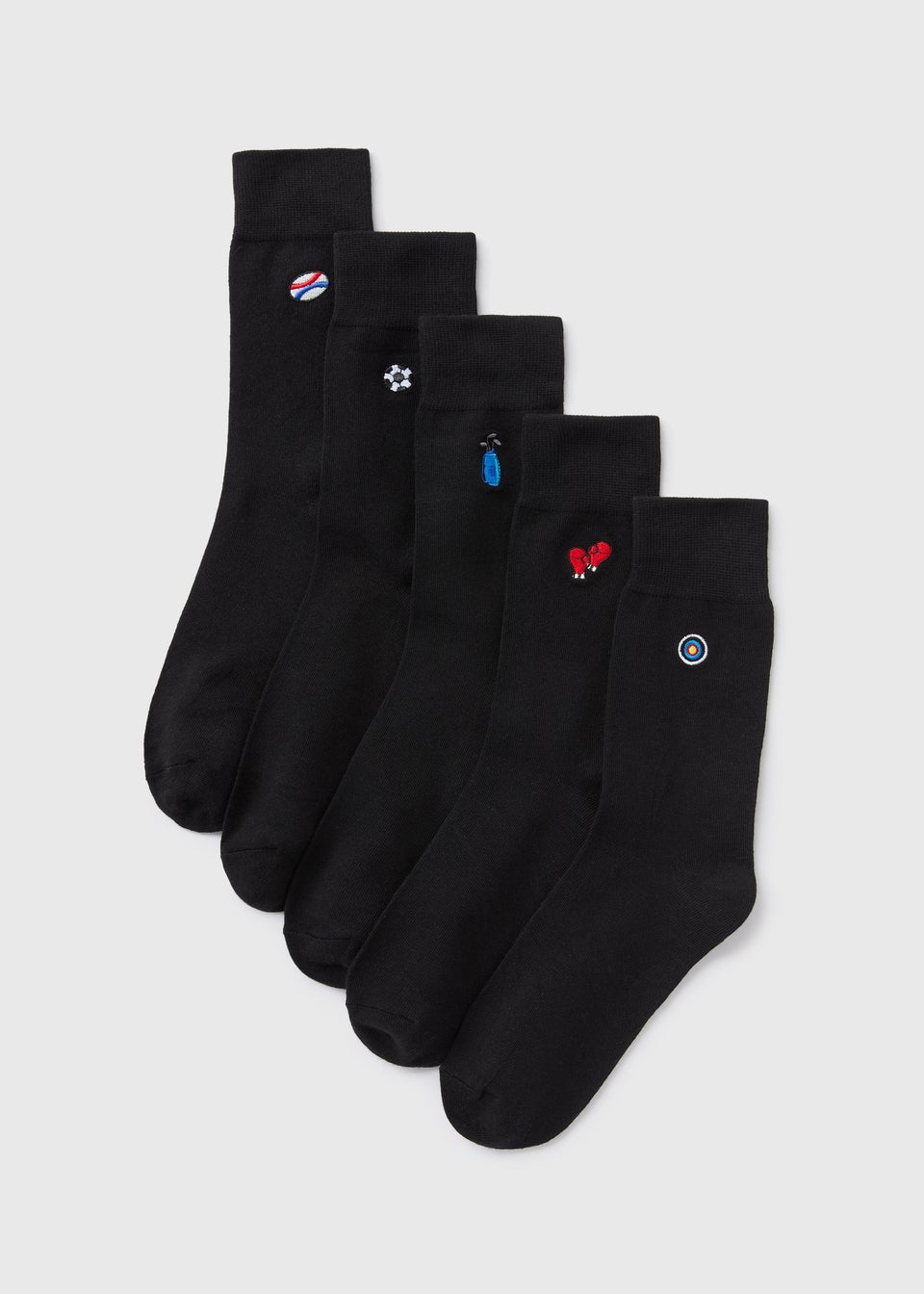 5 Pack Black Embroidery Sport Socks