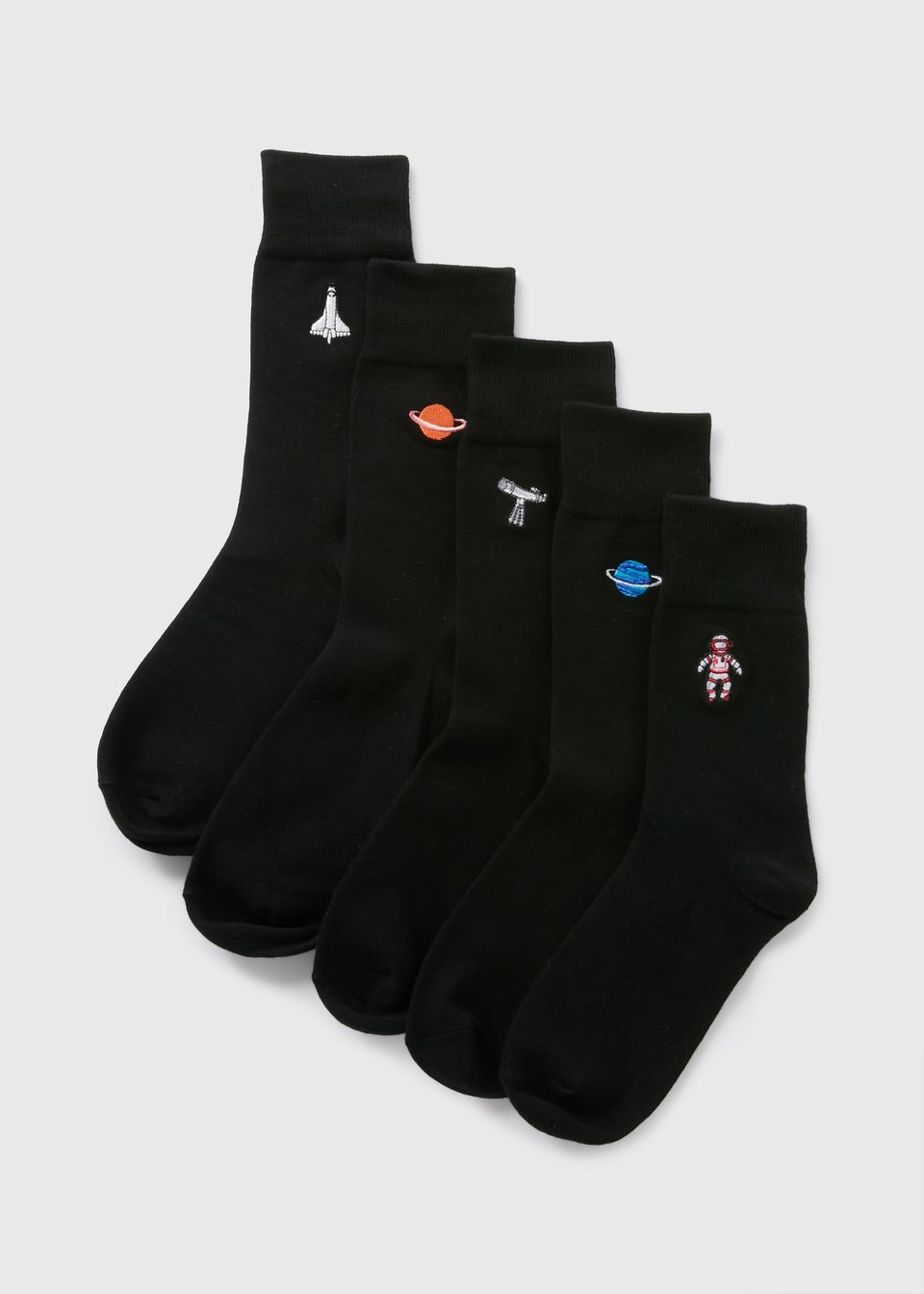 5 Pack Black Space Embroidery Socks