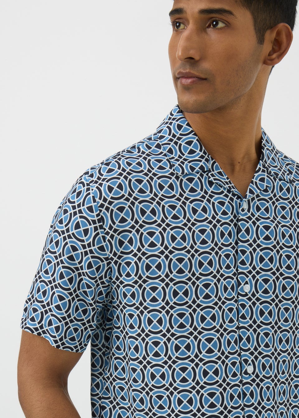 Blue Tile Print Short Sleeve Shirt