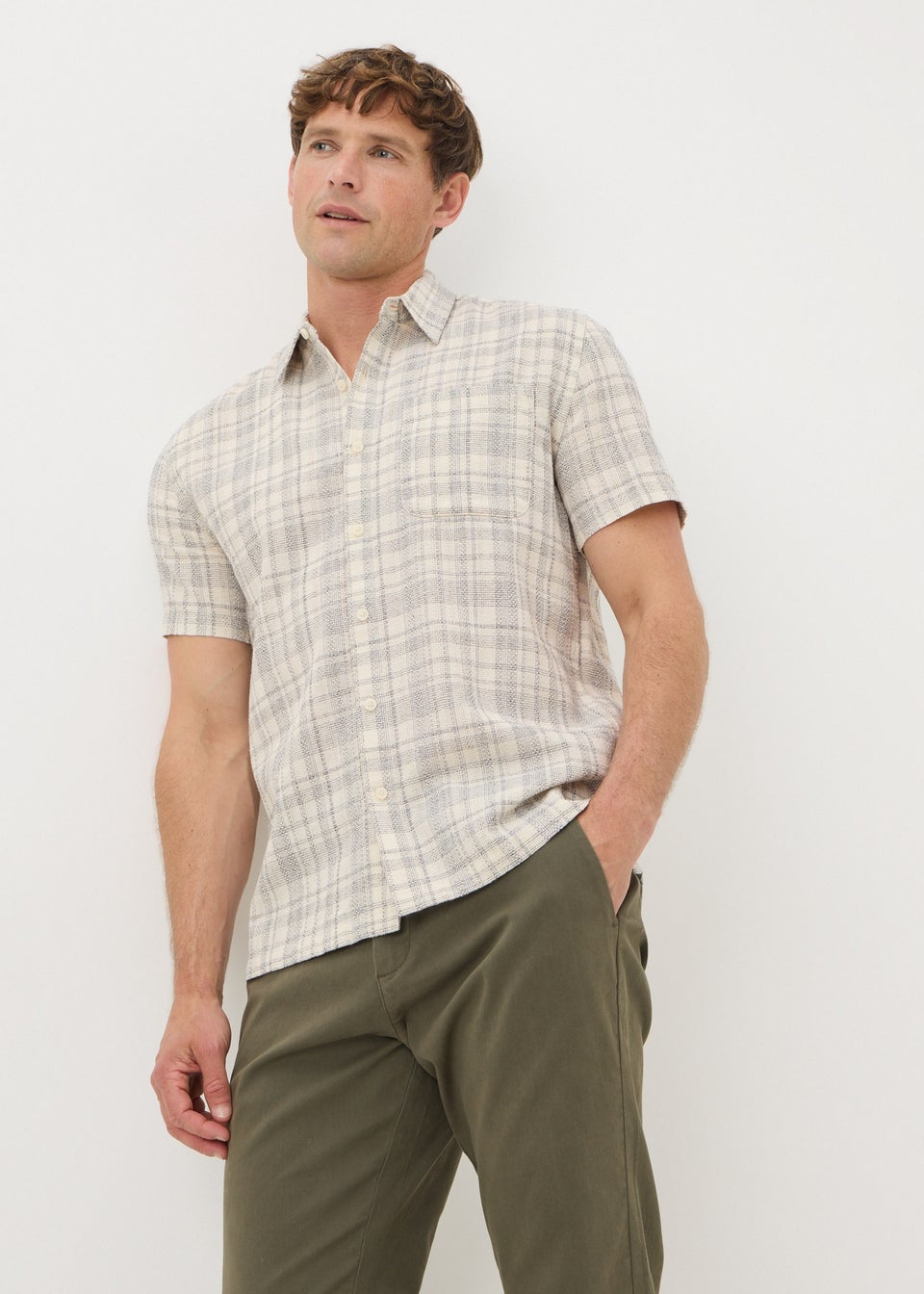 Ecru Textured Check Shirt