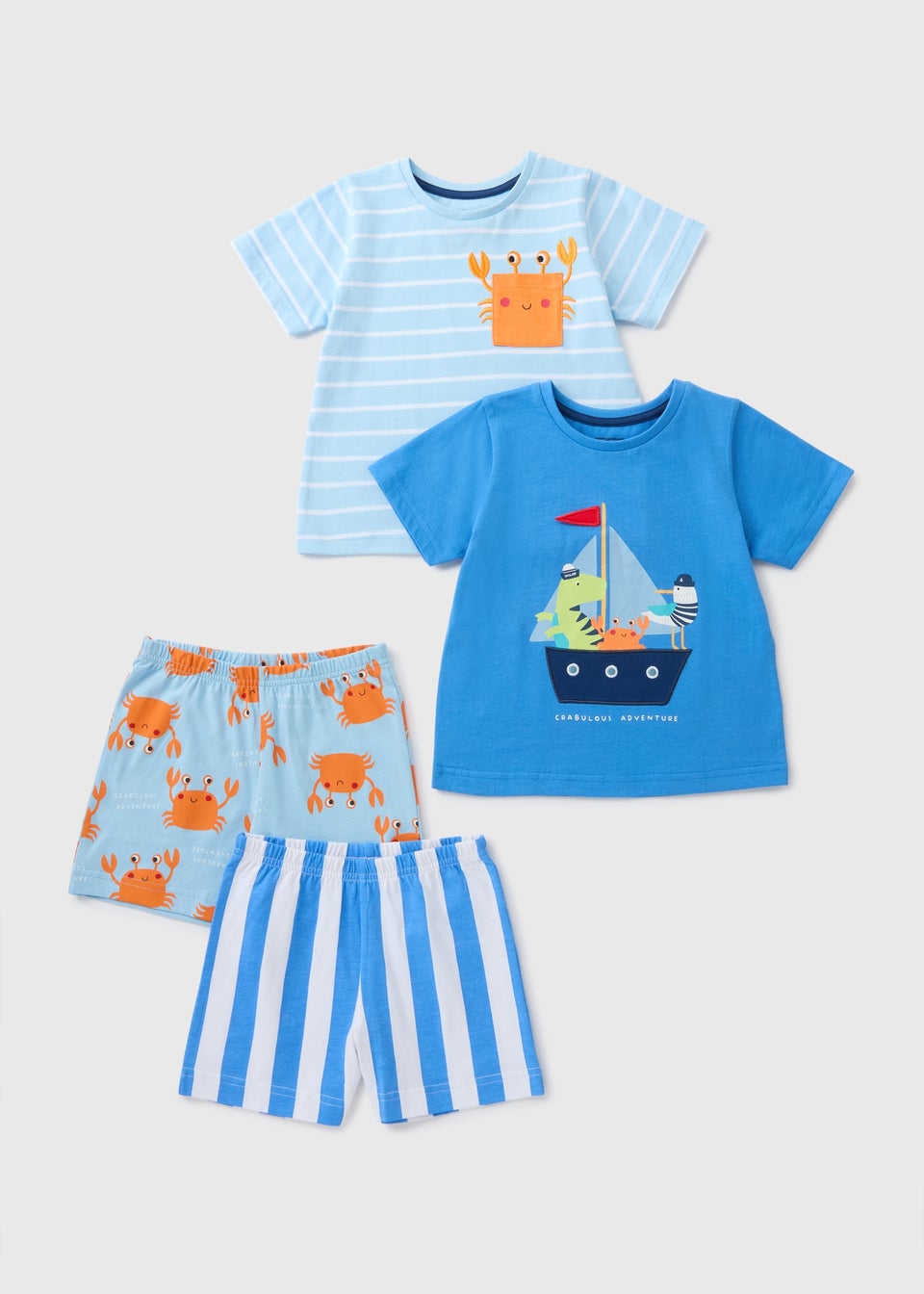 2 Pack Boys Blue Boat T-Shirt & Shorts Set (1-7yrs)