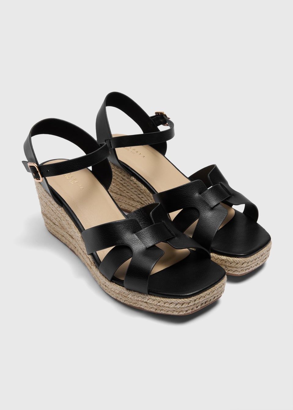 Black Wide Fit Espadrille Wedge Sandals