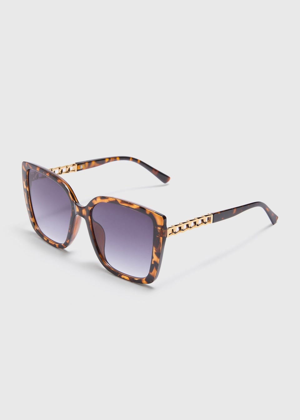 Brown Tortoiseshell Square Chain Detail Sunglasses