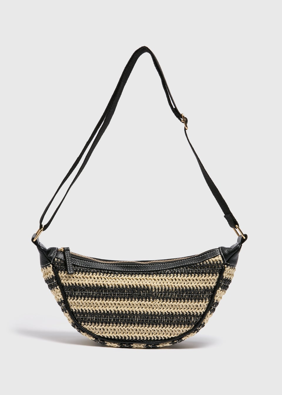Black Straw Cross Body Bag