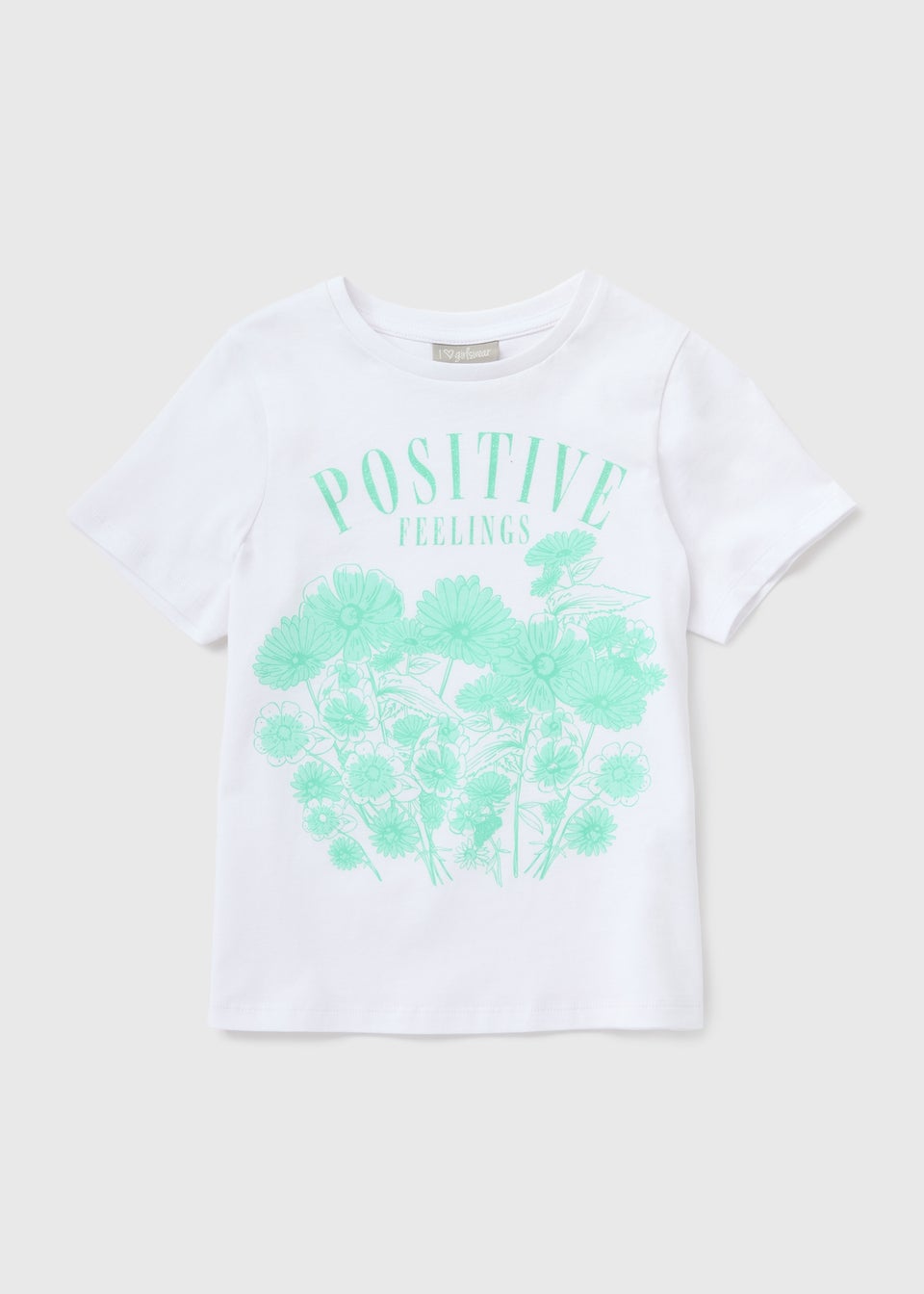 Girls White Positive Feelings T-Shirt (7-15yrs)